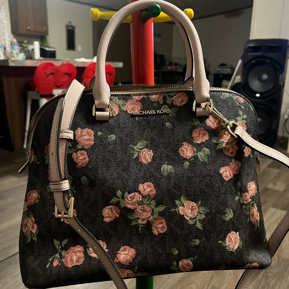 Michael Kors Black Floral Satchel